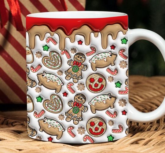 Discover 3D Christmas Conchas Cafecito y Chisme Inflated Mug, Concha Lights Christmas Puffy Mug
