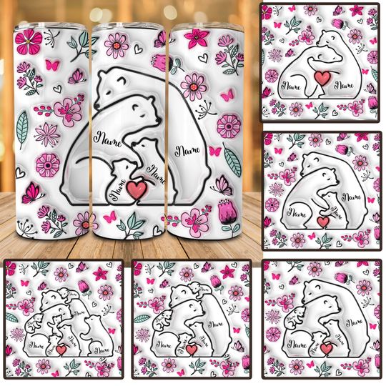 Discover Custom Bear Family 3D Inflated Effect Tumbler, Mama Bear Coffee Tumbler