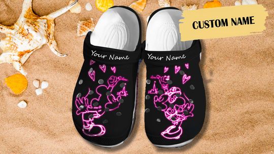 Discover Mouse Couple Neon Light 3D Clog Shoes,  Summer Vibe Beach Holiday Trip Birthday Gift