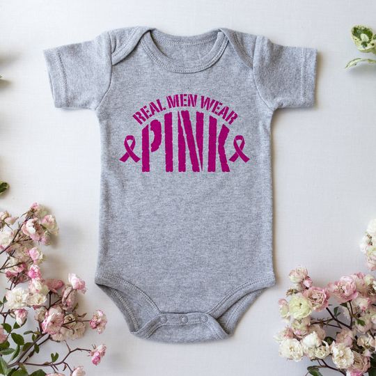 Discover Breast Cancer Onesie, REAL MEN WEAR Pink, Baby Bodysuit