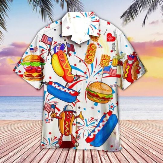 Discover Hot Dog 4Th Of July Hawaii Shirt, USA Flag Pattern Hawaii Shirt