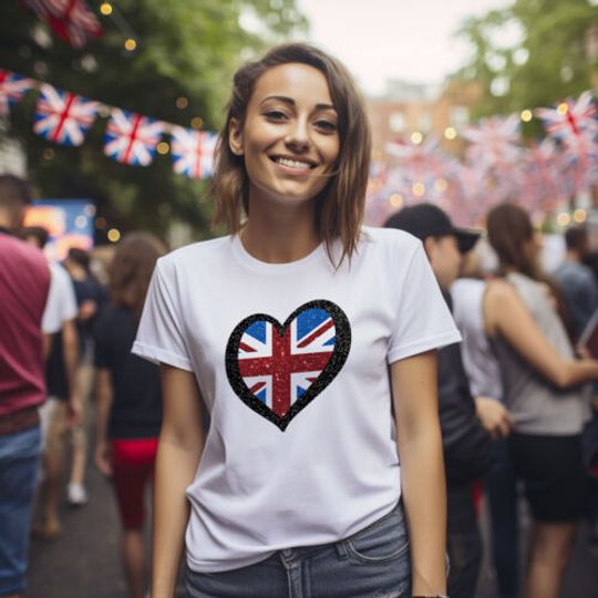 Discover Ladies UK Glitter T Shirt Union Jack Song Contest 2024 Music Girlfriend Gift