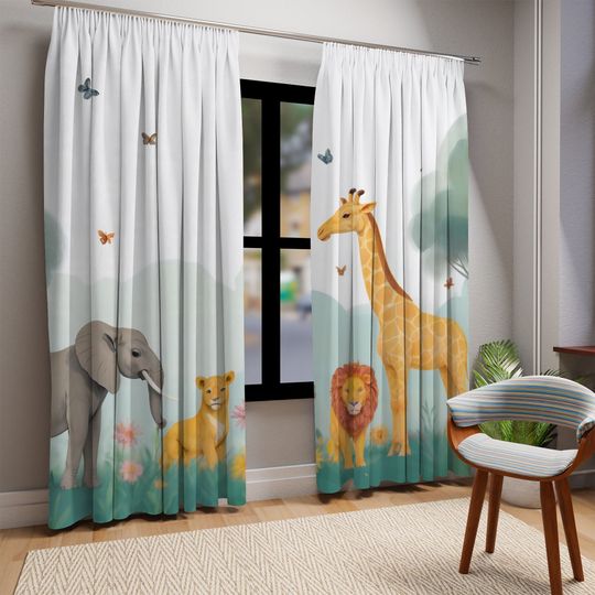 Discover Safari Animal Curtain,Flower Curtain,Forest Theme Curtain,Cute Giraffe Curtain