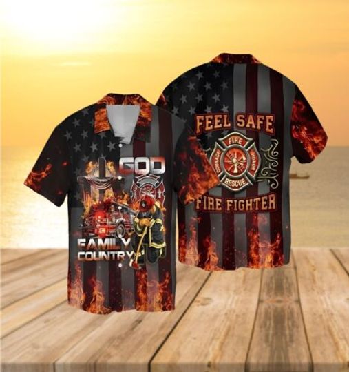 Discover Memorial Day Firefighter God Patriotic Hawaiian Shirt Beach Short Sleeve