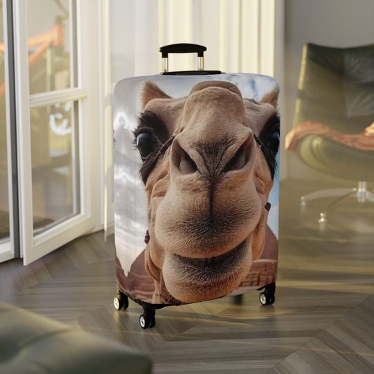 Discover Cute Desert Camel Face Luggage Cover