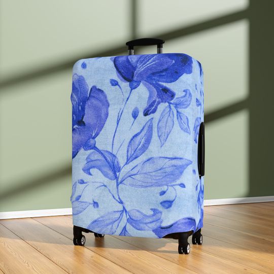 Discover Blue Floral Luggage Cover