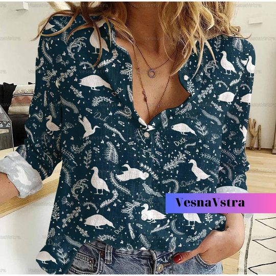 Discover Duck Navy Pattern Women's Blouses, Women Casual Shirt