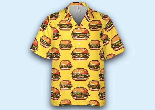 Discover Pixel Art Cheeseburger Hawaiian Shirt Unisex