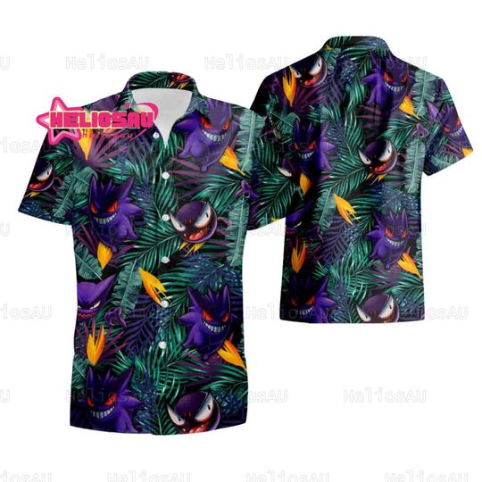 Discover Gengar Button Shirt, Gengar PKM Hawaiian Shirt, Gengar Summer Shirt