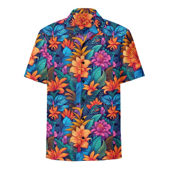 Discover Unisex button shirt - Hawaiian floral design