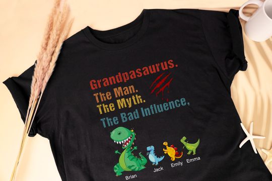 Discover Grandpasaurus T-shirt with Kids Names Father's Day Gift Personalized Papasaurus