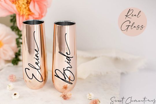 Discover Personalized champagne flutes stemless flute bridesmaid bridal party