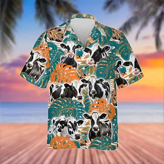 Discover Holstein Blue 3D Hawaiian Flower Shirt