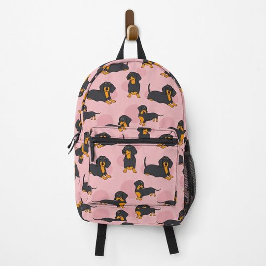 Discover Pink Blue Tan Smooth Dachshund Backpack