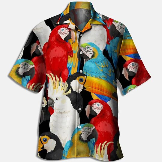 Discover Summer Floral Parrot 3d Print Shirt Men Women Fashion Shirts Short Sleeve Hawaiian Shirts