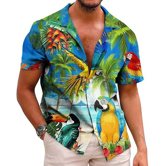 Discover Summer Floral Parrot 3d Print Shirt Men Women Fashion Shirts Short Sleeve Hawaiian Shirts