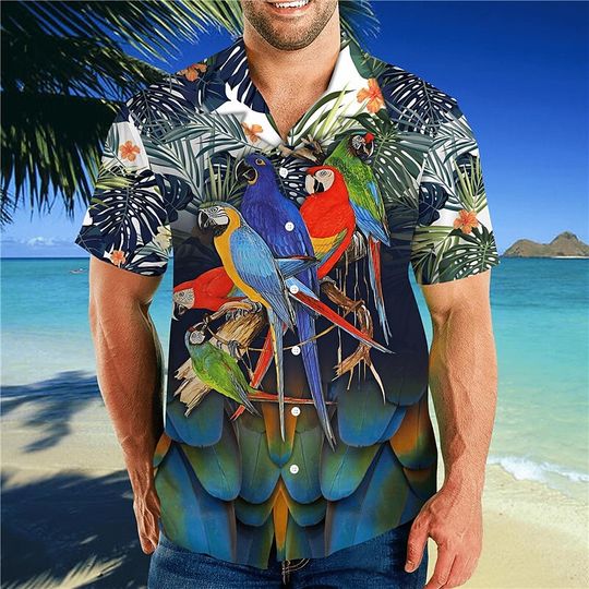 Discover Summer Floral Parrot 3d Print Shirt Men Women Fashion Shirts Short Sleeve Hawaiian Shirts