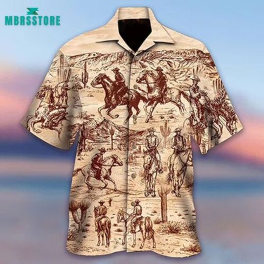 Discover Cowboy Summer Short Sleeve Father Day Vintage Beach 3D Hawaii Shirt