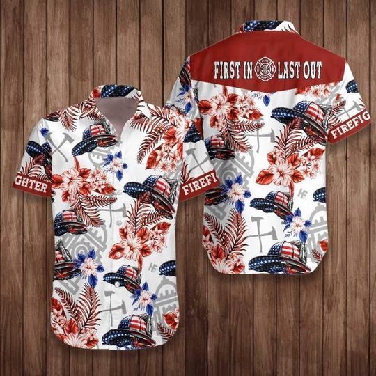 Discover American Flag Helmet Firefighter Seamless 3D Hawaii Shirt