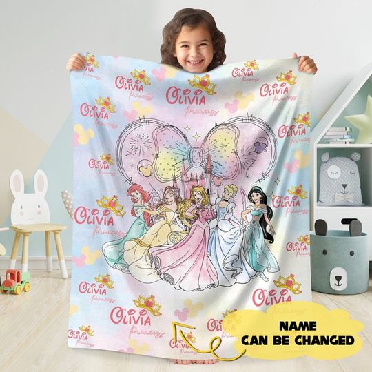 Discover Personalized Watercolor Princess Blanket, Custom Name Baby Girl Blanket