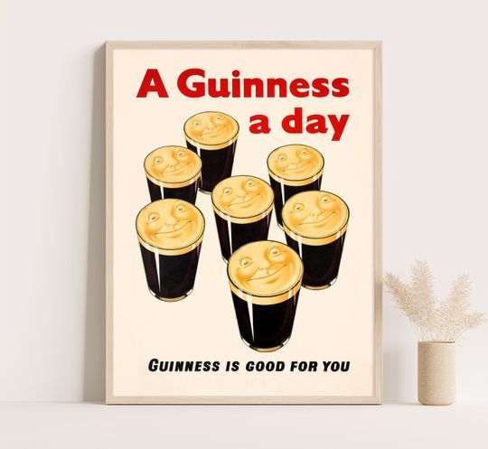 Discover Guinness Advertising Poster, A Guinness A Day Vintage Poster