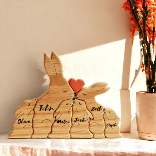 Discover Personalized Wooden Bunny Family Puzzle