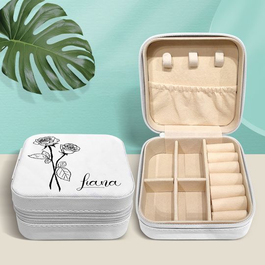 Discover Personalized travel jewelry box, small square earring, bridesmaid gifts box for sister