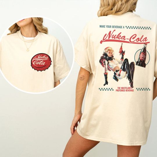 Discover Falllout Graphic T-Shirt,  Nuka Cola Bottle Cap with Vintage Ad on Back, Video Game Shirt