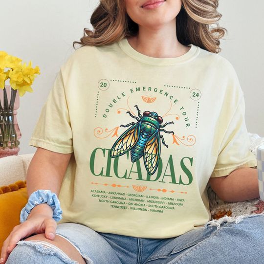 Discover Cicada 2024 Summer Tour  Shirt, Funny Double Emergence Unisex Cicada T-shirt