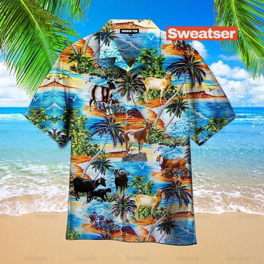 Discover Goat On Beach Hawaiian Shirt, Summer Shirt, Shirt For Men, Goat Hawaii Shirt
