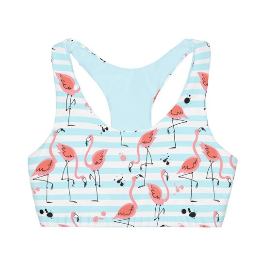 Discover Flamingo Collection Women's Sports Bras, Summer Style Blue and White