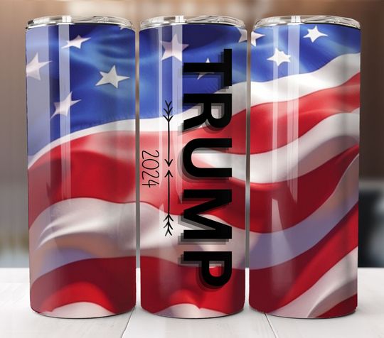 Discover Trump 2024 American Flag Tumbler with Lid and Straw