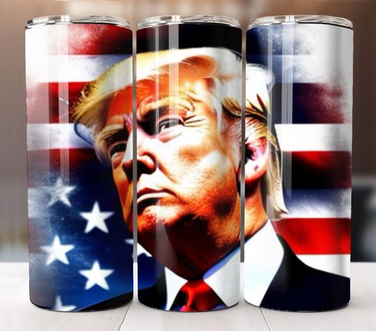 Discover Trump American Flag Tumbler with Lid and Straw