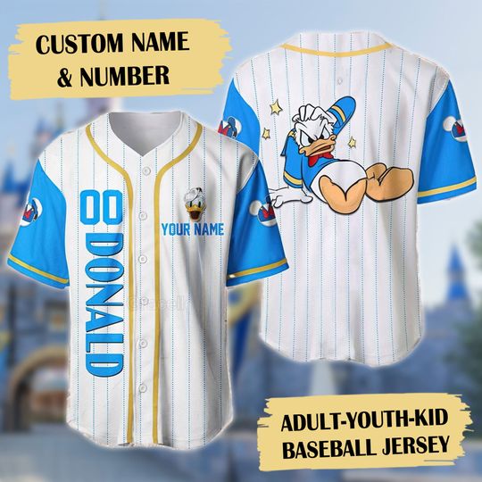 Discover Personalized Grumpy Duck Baseball Jersey, Cute Duck Character Baseball Jersey, Custom Number Shirt, Cartoon Gift