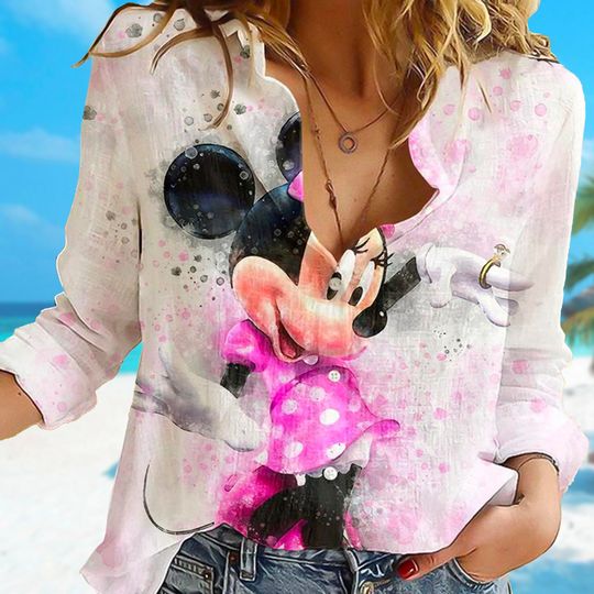 Discover Watercolor Mouse Linen Shirt, Pink Mouse Blouses Shirt