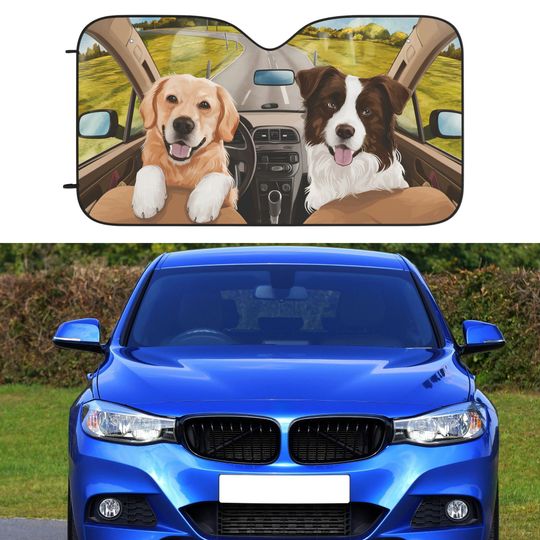 Discover Two Cute Dogs Car Sun Shade, Funny Car Sun Shade