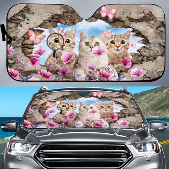 Discover Cute Cats Flower Car Sun Shade, Funny Car Sun Shade