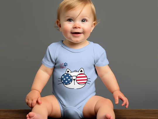 Discover Patriotic Cat Mom Baby Onesie, USA Flag Sunglasses