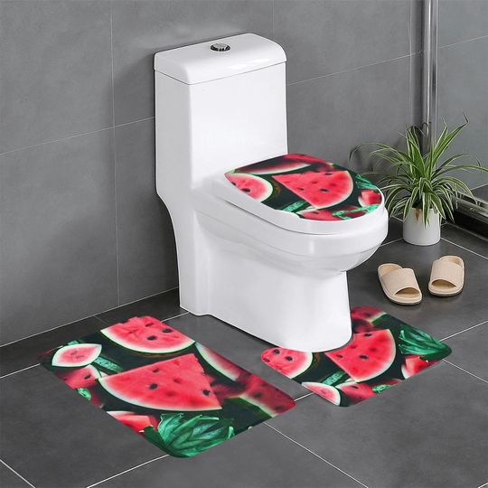 Discover MyPiky Red Watermelon Print 3 Piece Bathroom Rug Set,Contour Toilet Rug,Bathmat and Toilet Lid Cover