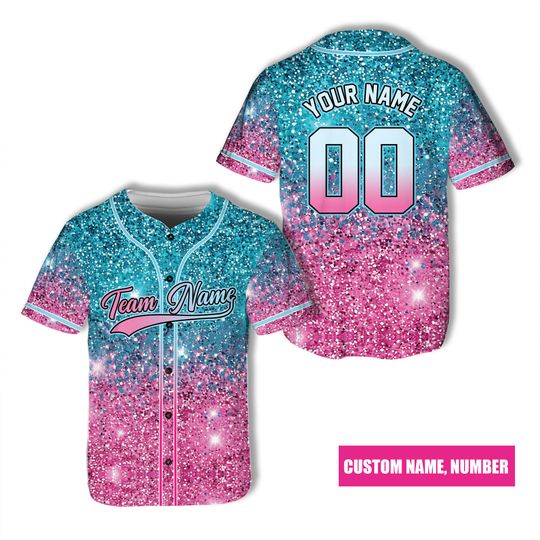 Discover Custom Ombre Fraud Glitter Color Baseball Jersey Piping Line Personalized