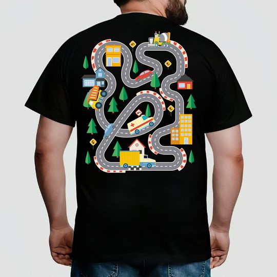 Discover Play Car Race On Dad's T-shirt, Mat Road Car Race Track