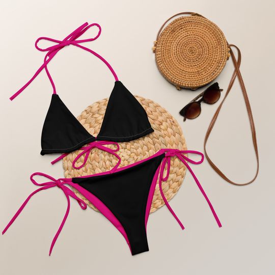 Discover Black with Pink Women's String Bikini Swimsuit