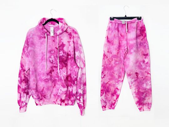 Discover Hot Pink Ice Tie Dye, Loungewear Set, Matching Hoodie and Sweatpants