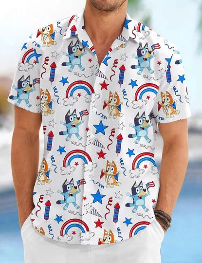 Discover BlueyDad Hawaii Shirt 4th Of July with Vibrant Rainbow Color Theme, Caratoon TShirt