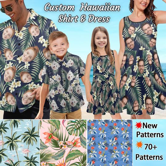 Discover Custom Hawaiian Shirt & Dress with Face,Personalize Shirt Dress for Vacation Holiday Gifts