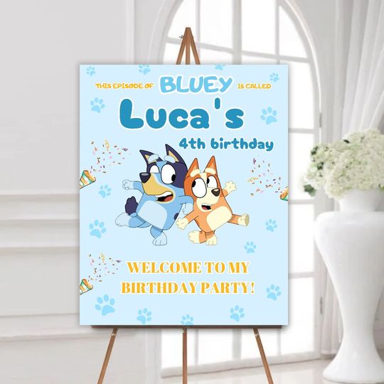 Discover Editable Blue Dog Welcome Sign for Boy BlueyDad Birthday Sign BlueyDad Invitation