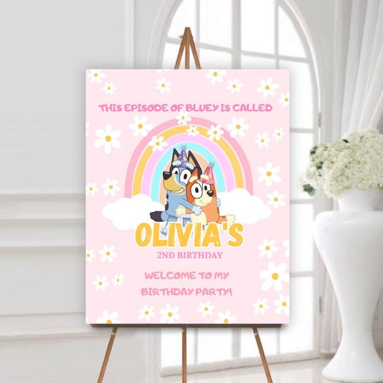Discover Editable BlueyDad Welcome Sign for Girl Blue Dog Birthday Sign BlueyDad