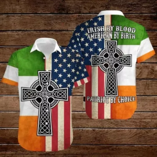Discover Celtic Cross 4th Of July Independence Day Irish By Blood 3D HAWAII SHIRT