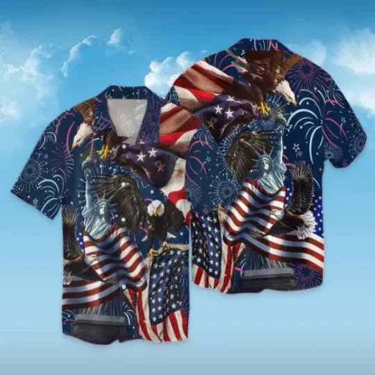 Discover 4th Of July Independence Day American Eagle Statue Of 3D Hawaii Shirt