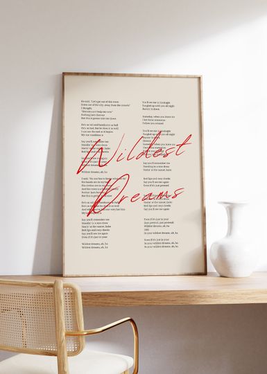 Discover Wildest Dreams 1989 Song Lyrics Printable Poster, Minimalist